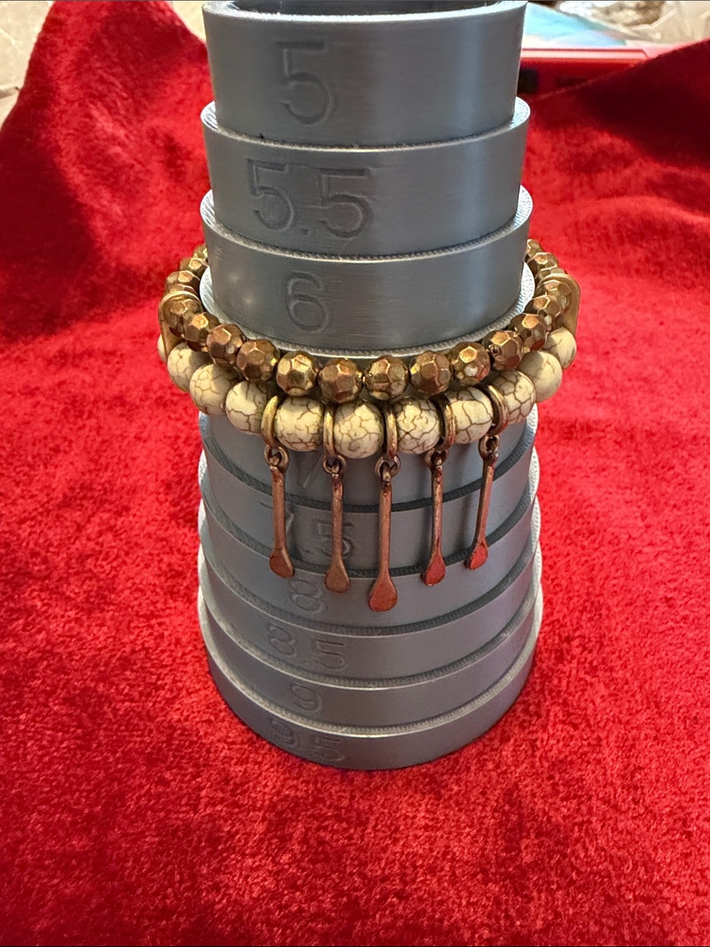 Boho Cream and Gold Beaded Charm Bracelet stretch some wear see pics 6.5-7.5